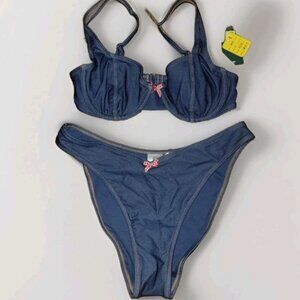 Wild Fable Two Size Bikini Set, Small Top And Medium Bottom, Denim Print With a
